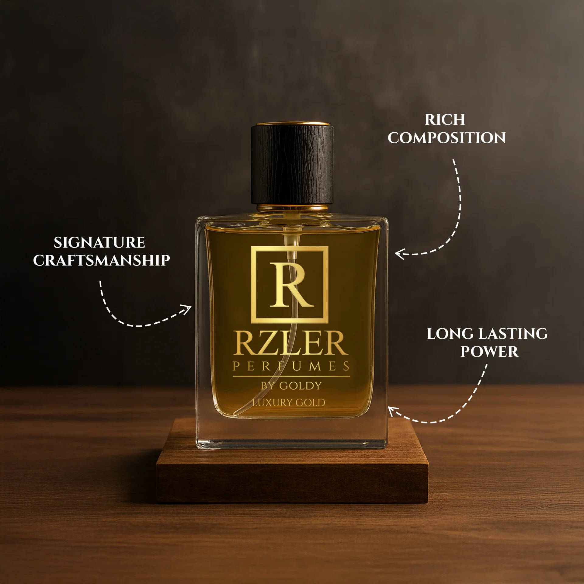 RZLER Luxury Gold Perfume for Men 50 ml | Woody Spicy Leathery Notes | Long Lasting Fragrance - Image 2